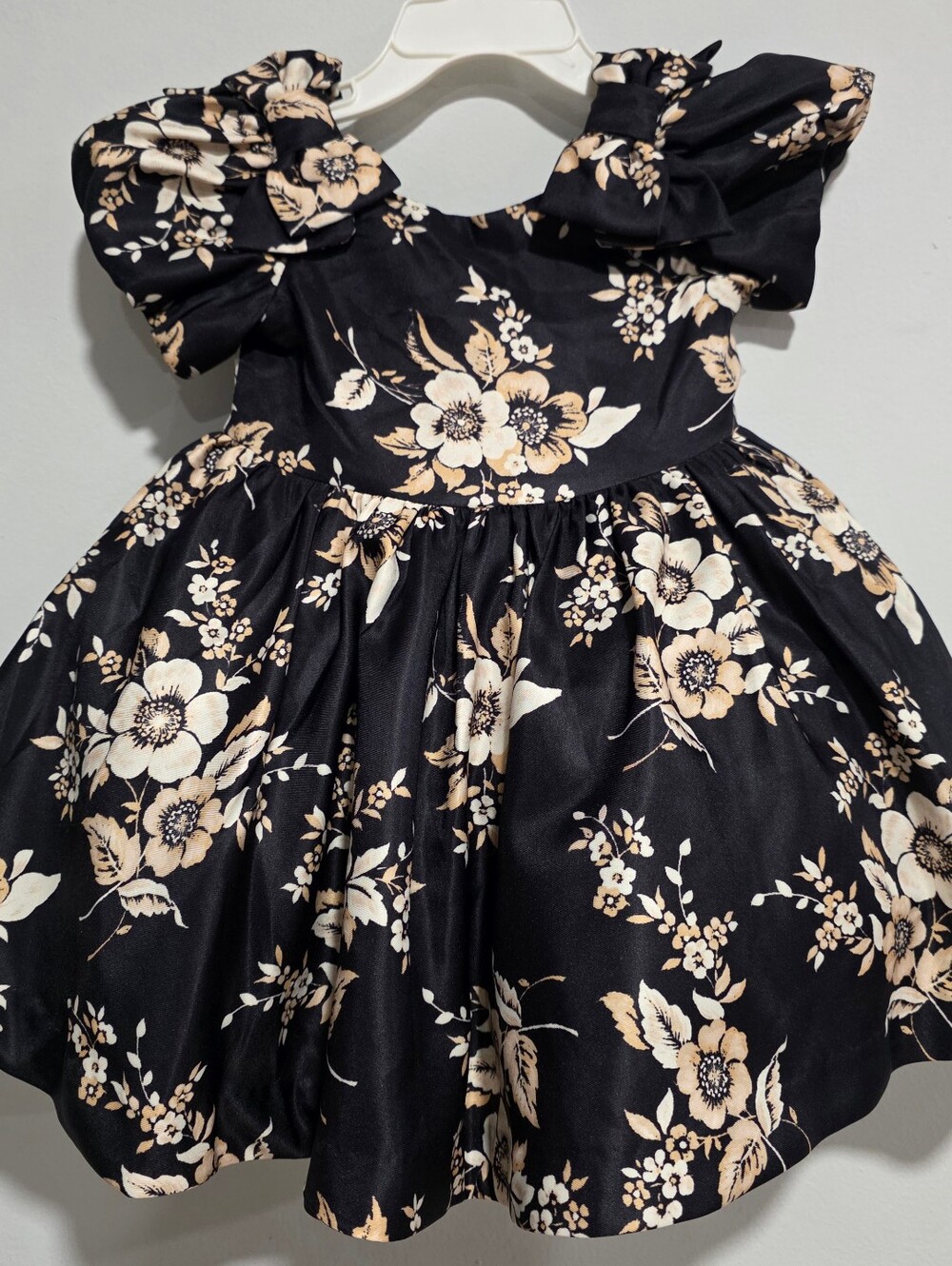 Janie and Jack Black Floral Puff-Sleeve Dress Size 6-12 Months